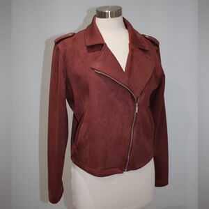 LC Lauren Conrad faux suede moto jacket in burgundy. Sz L